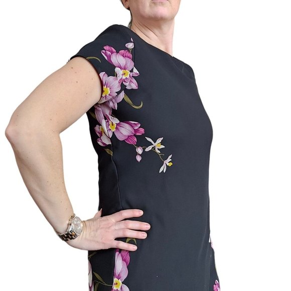 90s Black Pink Floral Maxi Dress Layered Ruffles 6 Romantic Flowy Vintage Retro - Picture 3 of 14